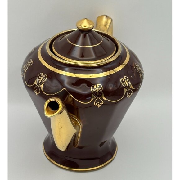 Vintage Art Deco Teapot Fraunfelter Brown with Gold Trim Ornate Design - Picture 3 of 12